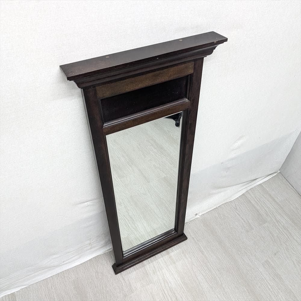 美品　松本民芸家具　天然木　ウォールミラー　壁掛け　鏡　ミラー　面取り　民藝