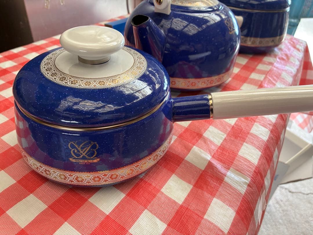 北欧　ホーローやかん、鍋、小鍋セット　GRAND BLUE