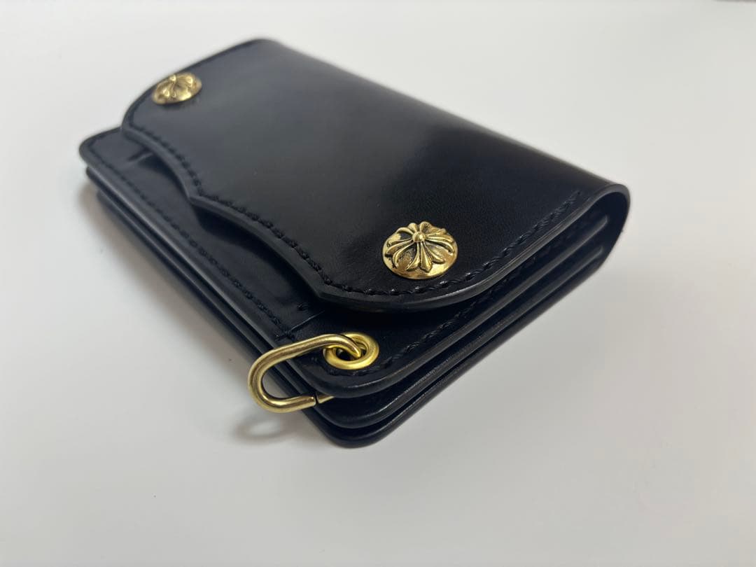 黒　栃木サドル　トラッカーウォレット【タイプＡ2】三層　真鍮クロスボールコンチョ