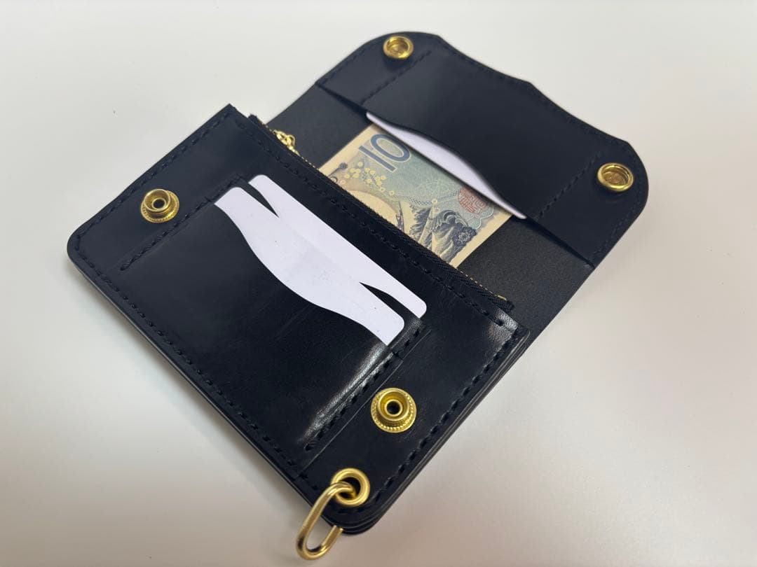 黒　栃木サドル　トラッカーウォレット【タイプＡ2】三層　真鍮クロスボールコンチョ