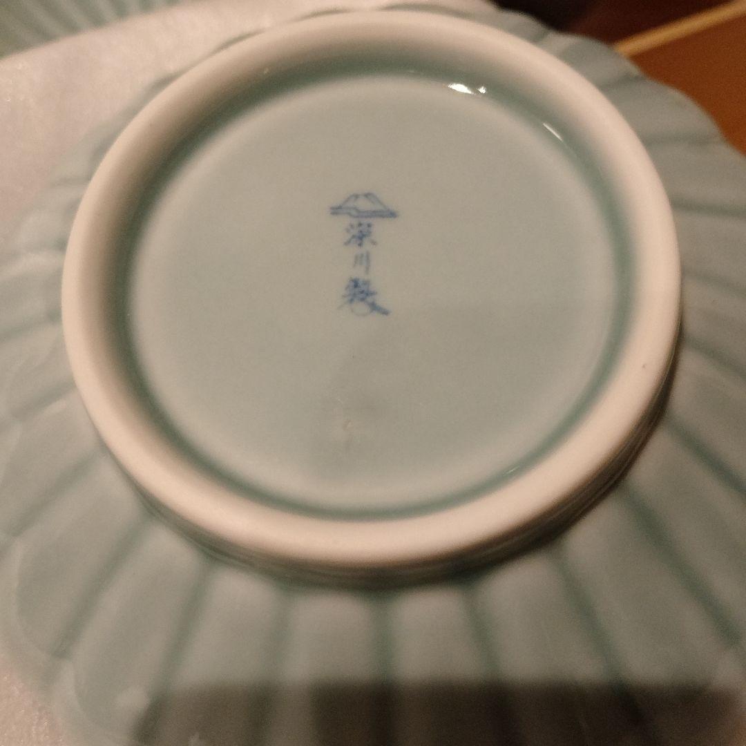 未使用新品　深川製磁　菊割小付揃　小皿　青磁　箱入　有田焼　5枚