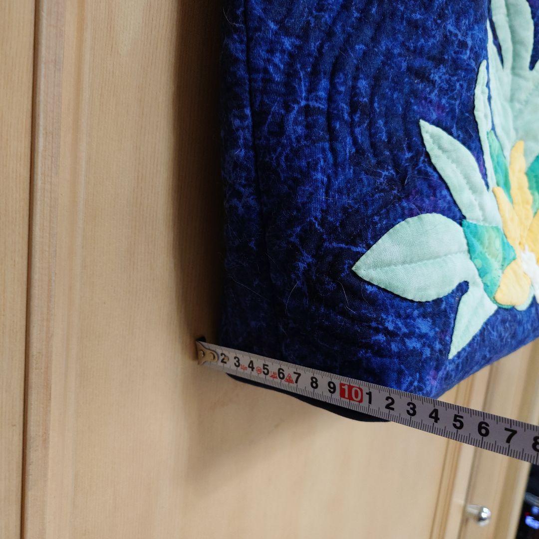 ハワイアンキルト　ティアレタヒチ柄　ネイビー　ハンドメイド　トートバッグ