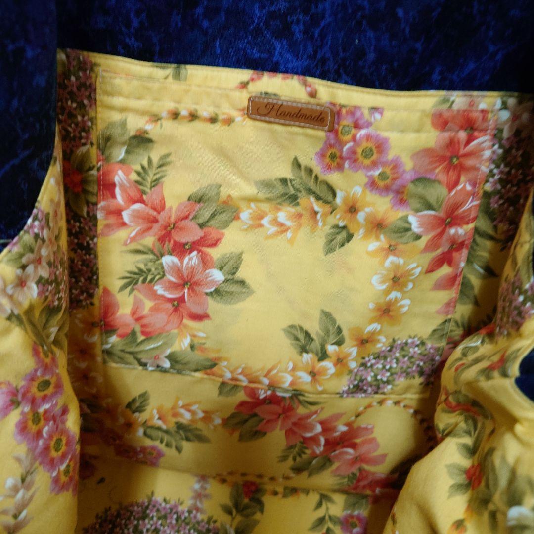 ハワイアンキルト　ティアレタヒチ柄　ネイビー　ハンドメイド　トートバッグ