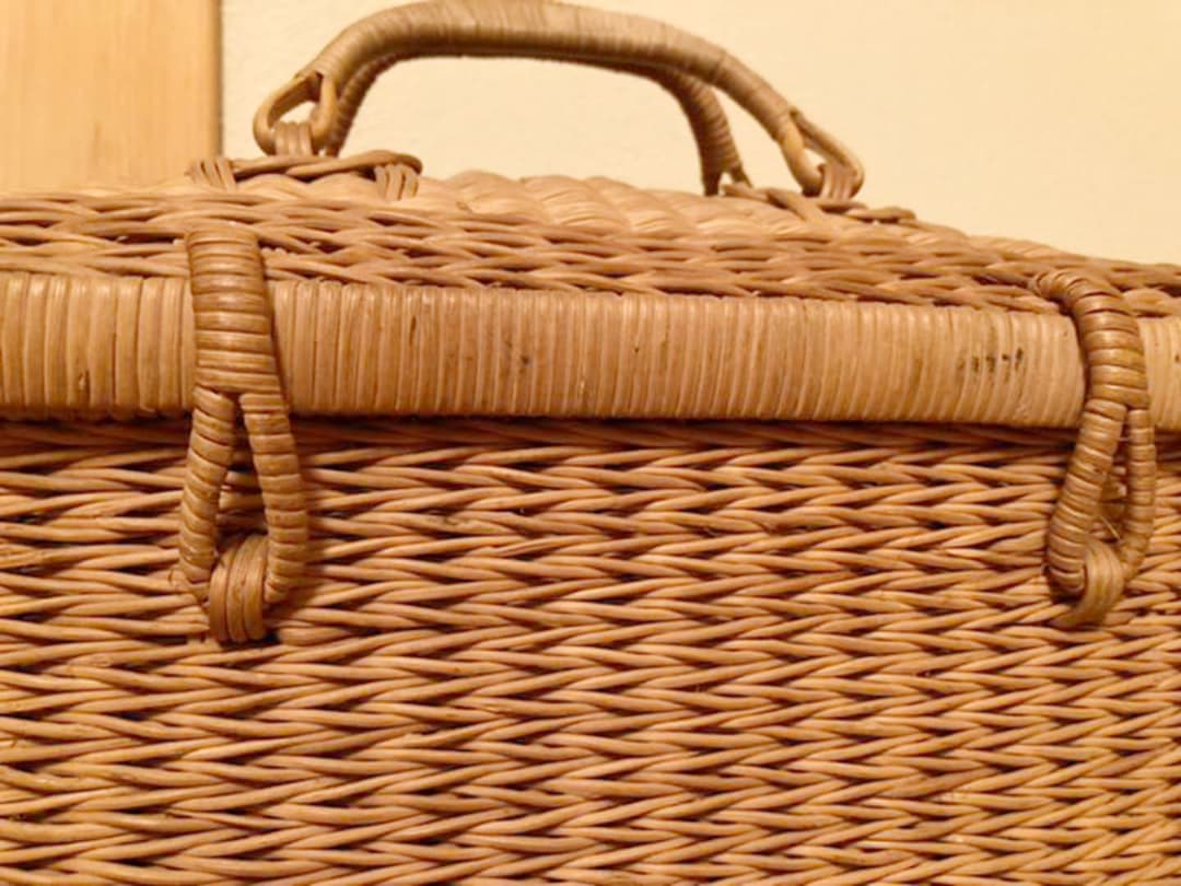 アンティークラタンバスケット　カゴバッグ　古道具