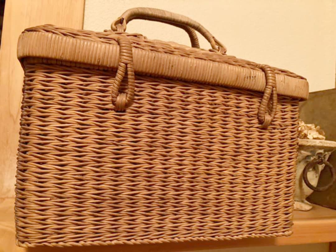 アンティークラタンバスケット　カゴバッグ　古道具