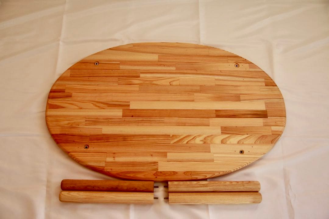 送料無料】オーバル型(楕円形)ローテーブル、国産杉集成材使用、脚