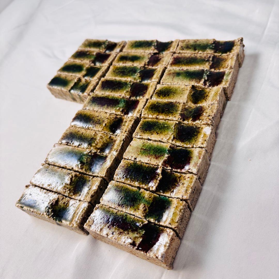 美品 陶器 箸置き セット 緑釉 土物 29個 アンティーク 和食器 おもてなし