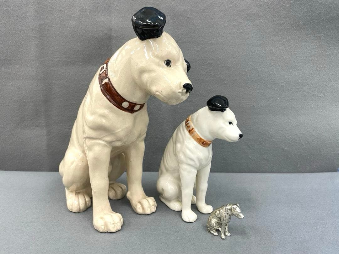 ビクター犬　ニッパーくん　陶器 ２体 25.5cm 16cm　メタル 1体