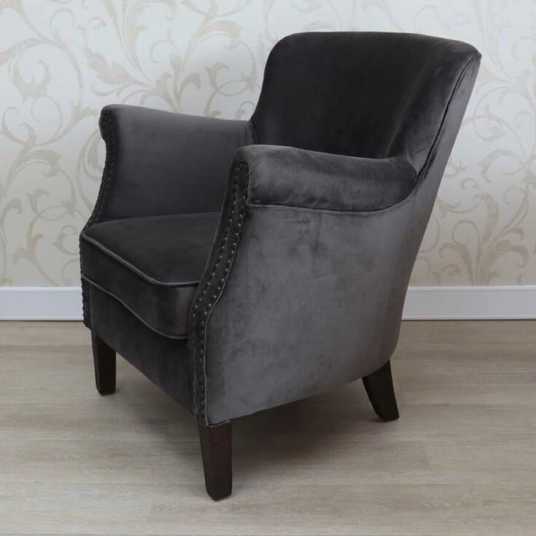 【 BLANC D'IVOIRE 】アームチェアCLAUDEベルベットグレー