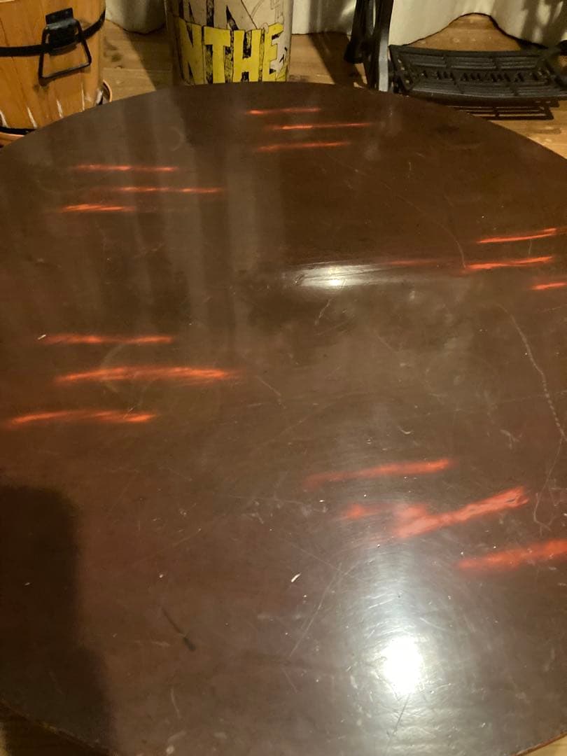 昭和レトロ　折畳丸ちゃぶ台　古い木製丸ローテーブル③