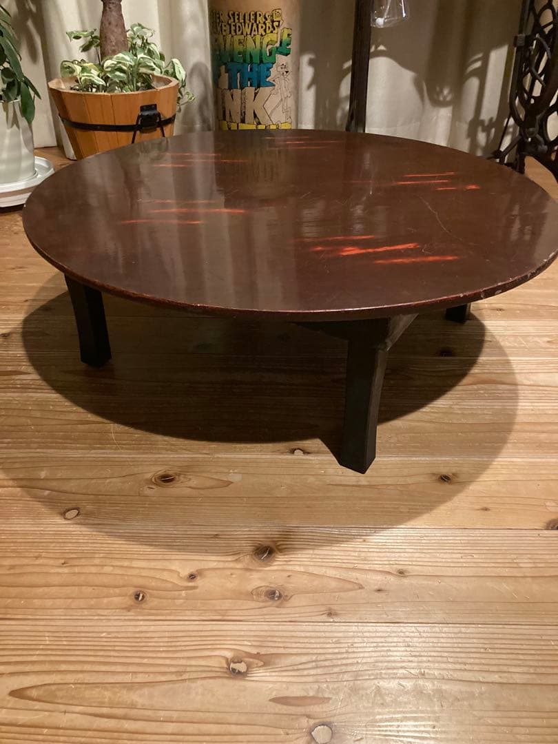 昭和レトロ　折畳丸ちゃぶ台　古い木製丸ローテーブル③