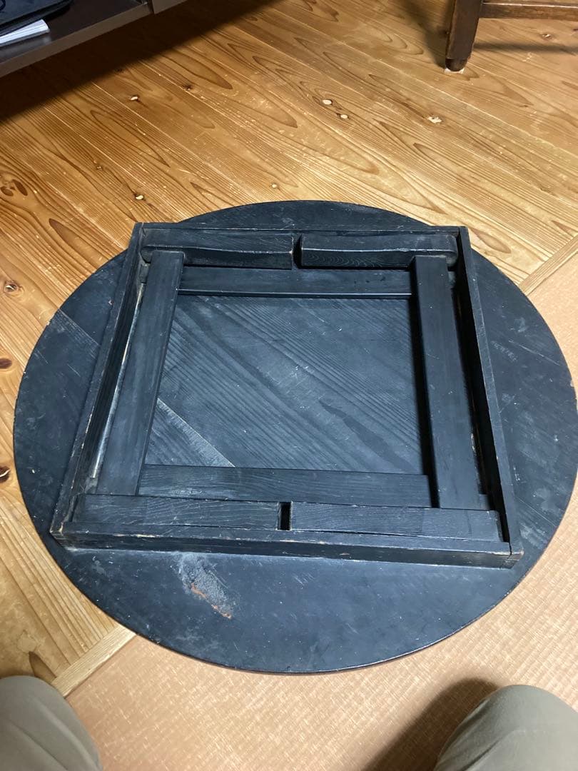 昭和レトロ　折畳丸ちゃぶ台　古い木製丸ローテーブル③
