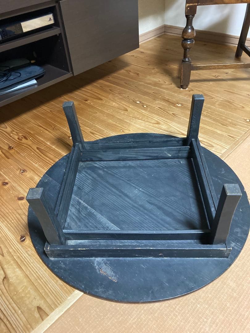 昭和レトロ　折畳丸ちゃぶ台　古い木製丸ローテーブル③