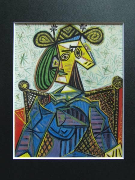 パブロ・ピカソ、ひじかけ椅子に座る女、希少画集画、新品高級額