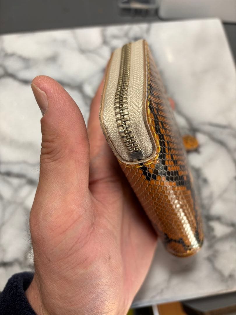 パイソン革L字ファスナーウォレット(イエロー)