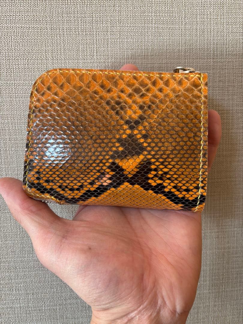 パイソン革L字ファスナーウォレット(イエロー)
