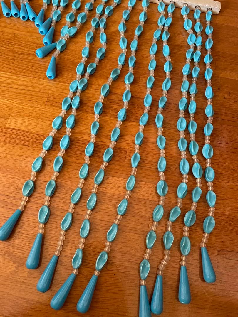 昭和レトロ ビーズのれん 簾 暖簾 レトロポップ 当時物 ブルー 水色