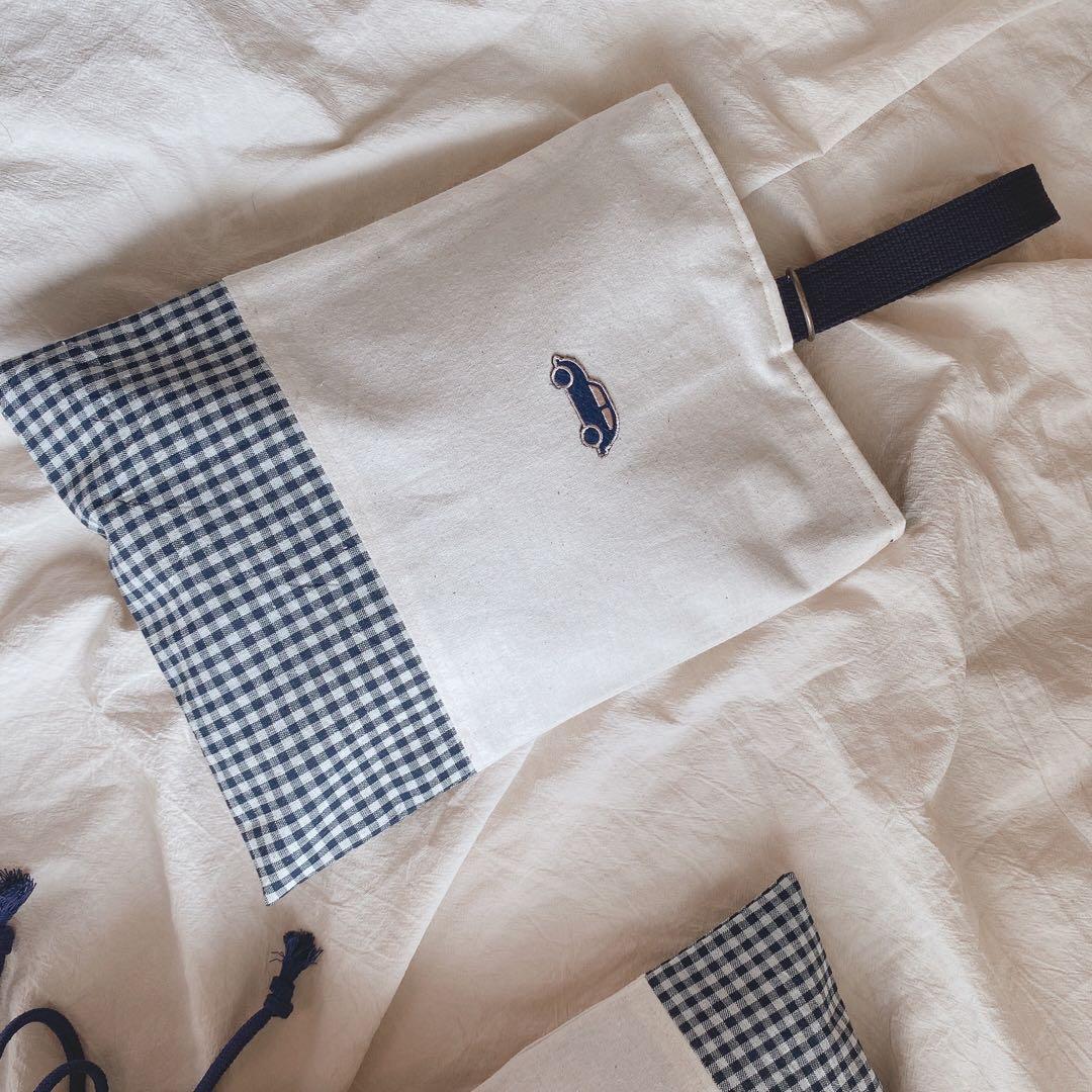 ハンドメイド 4点セット 入園入学グッズ くるま ネイビー チェック