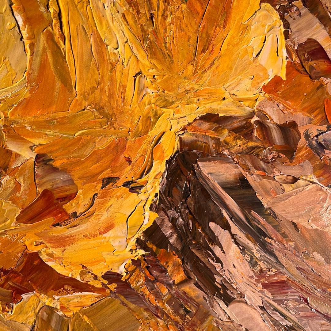 ★特大秀作★ 手書き油絵 ゴールドマウンテン 肉筆絵画 額付 インテリア 油彩画