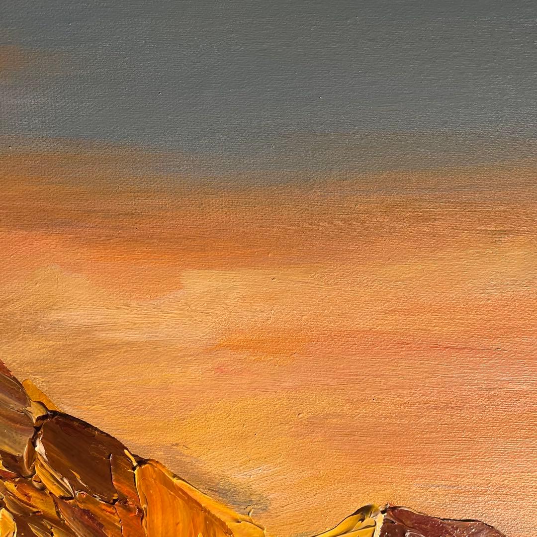 ★特大秀作★ 手書き油絵 ゴールドマウンテン 肉筆絵画 額付 インテリア 油彩画