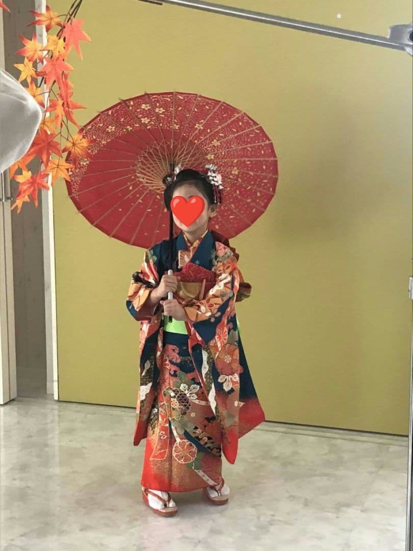 古典柄　七五三着物セット　7歳　女の子　化繊　袋帯、長襦袢　小物