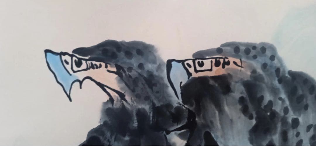 真筆模倣李苦禅の絵二つタカ肉筆書いてる保証品入手困難