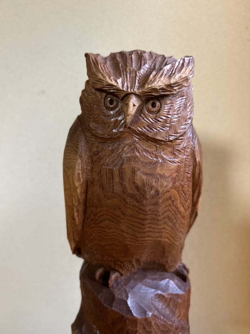 フクロウの木彫彫刻 大場貞義（貞光）作 【縁起物 希少逸品】送料込み