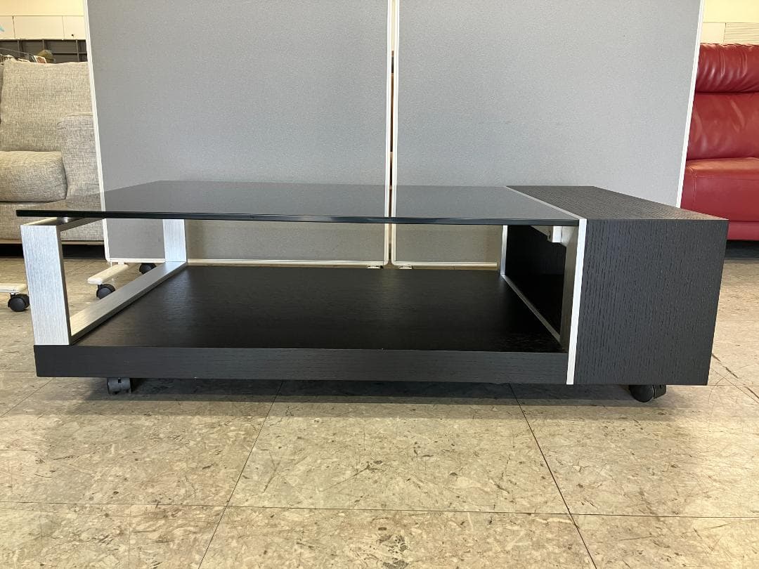 ガラスセンターテーブル キャスター付き ブラック