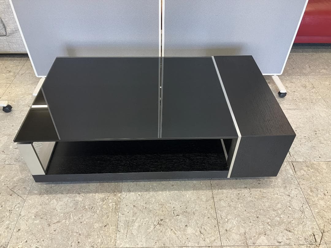 ガラスセンターテーブル キャスター付き ブラック