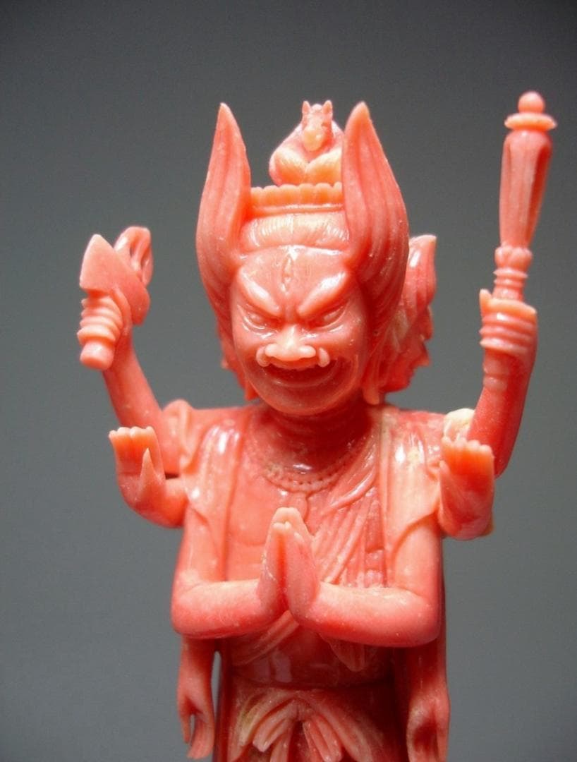 馬頭観音像 本珊瑚 サンゴ 珊瑚彫刻 仏像 美術品 宝石 原石 天然石 誕生石