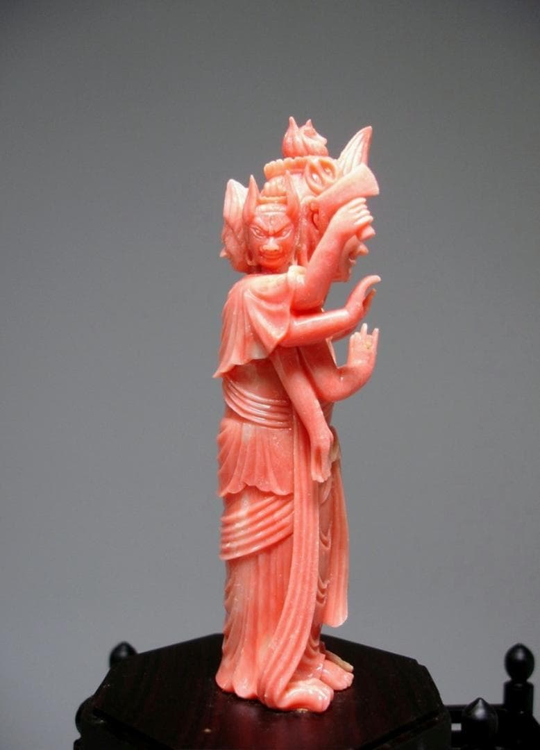馬頭観音像 本珊瑚 サンゴ 珊瑚彫刻 仏像 美術品 宝石 原石 天然石 誕生石