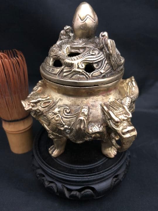香炉 大明宣徳 黄銅 彫刻 置物 台座 開運 風水 骨董 古美術 アンティーク