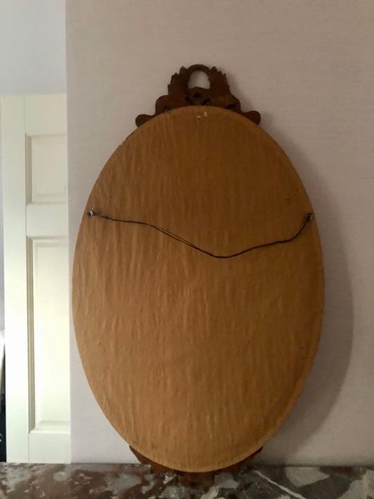 フランスアンティーク　大きなリボン&リース装飾ミラー　金ゴールド