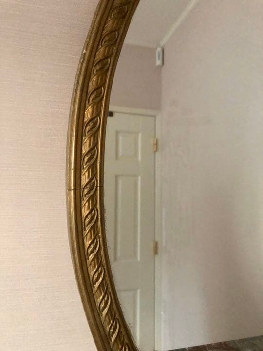 フランスアンティーク　大きなリボン&リース装飾ミラー　金ゴールド