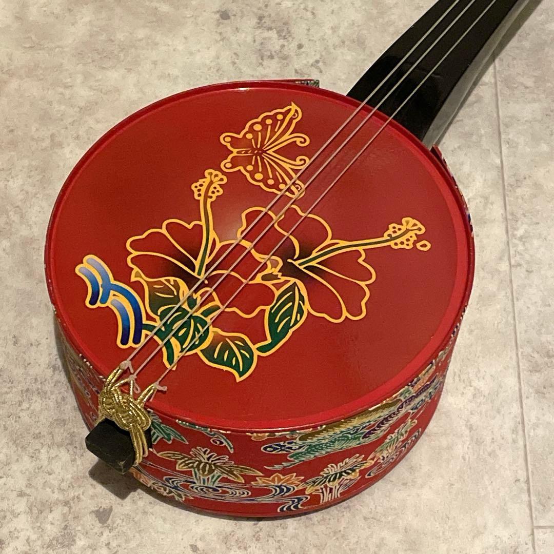 ヴィンテージ 沖縄 かんから三線 ハイビスカス カンカラ三線 レトロ