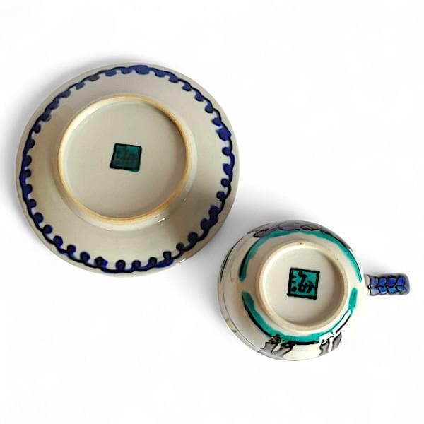 九谷焼 海部公子 絵付け カップ＆ソーサー 1客 共箱 黄布 経歴書 直筆