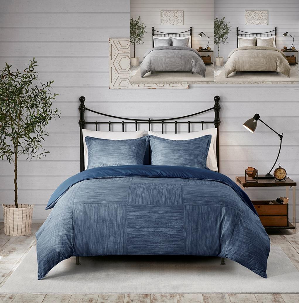 掛け布団カバー 3点セット 海外キングサイズ Navy(ネイビー・紺色系) Ⓣ