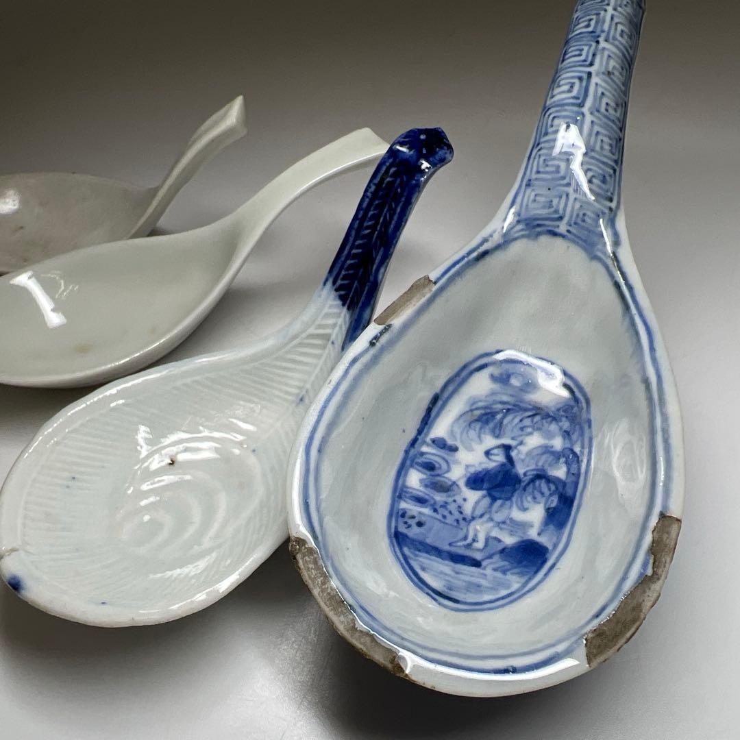 中国清朝時代 古染付レンゲ、鉢5客 東Y7-1022☆2Fタニチ 美術品