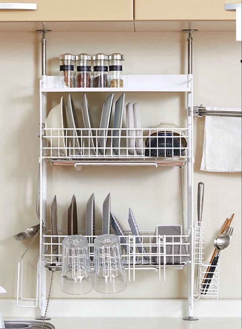 新品　LOWYA ロウヤ　突っ張り水切りラック ステンレス　デラックスタイプ