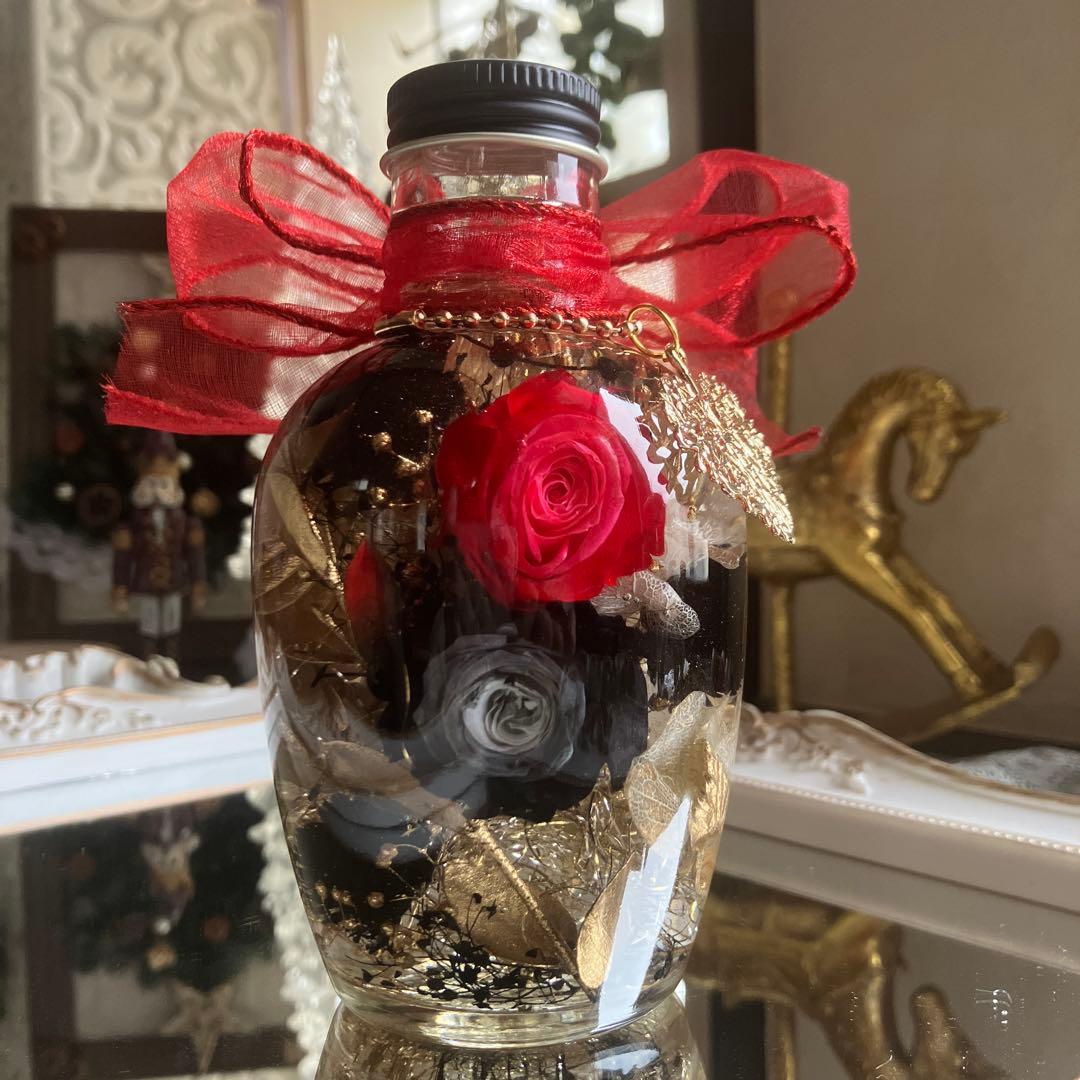 ◆ハーバリウム　280 バラとジニアの華やかボトル*.:。✿*゜