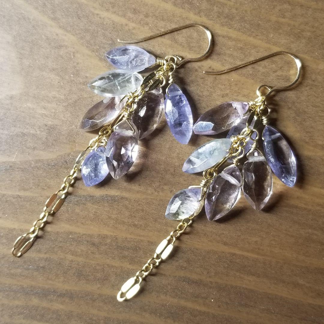 14kgfマーキス型アメトリン&バイカラータンザナイトピアス