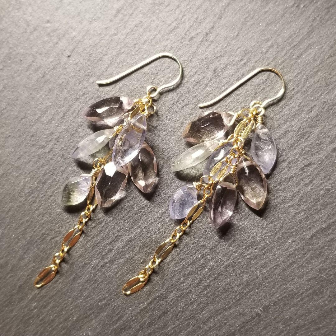 14kgfマーキス型アメトリン&バイカラータンザナイトピアス