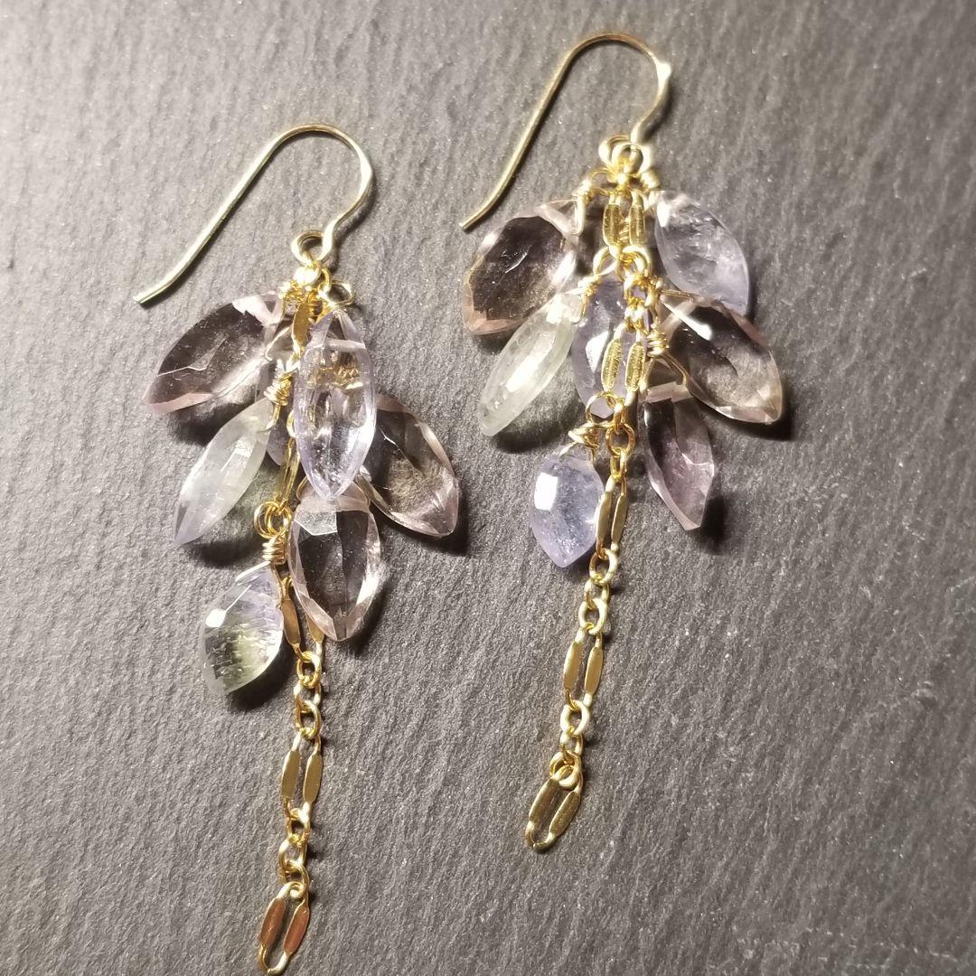 14kgfマーキス型アメトリン&バイカラータンザナイトピアス