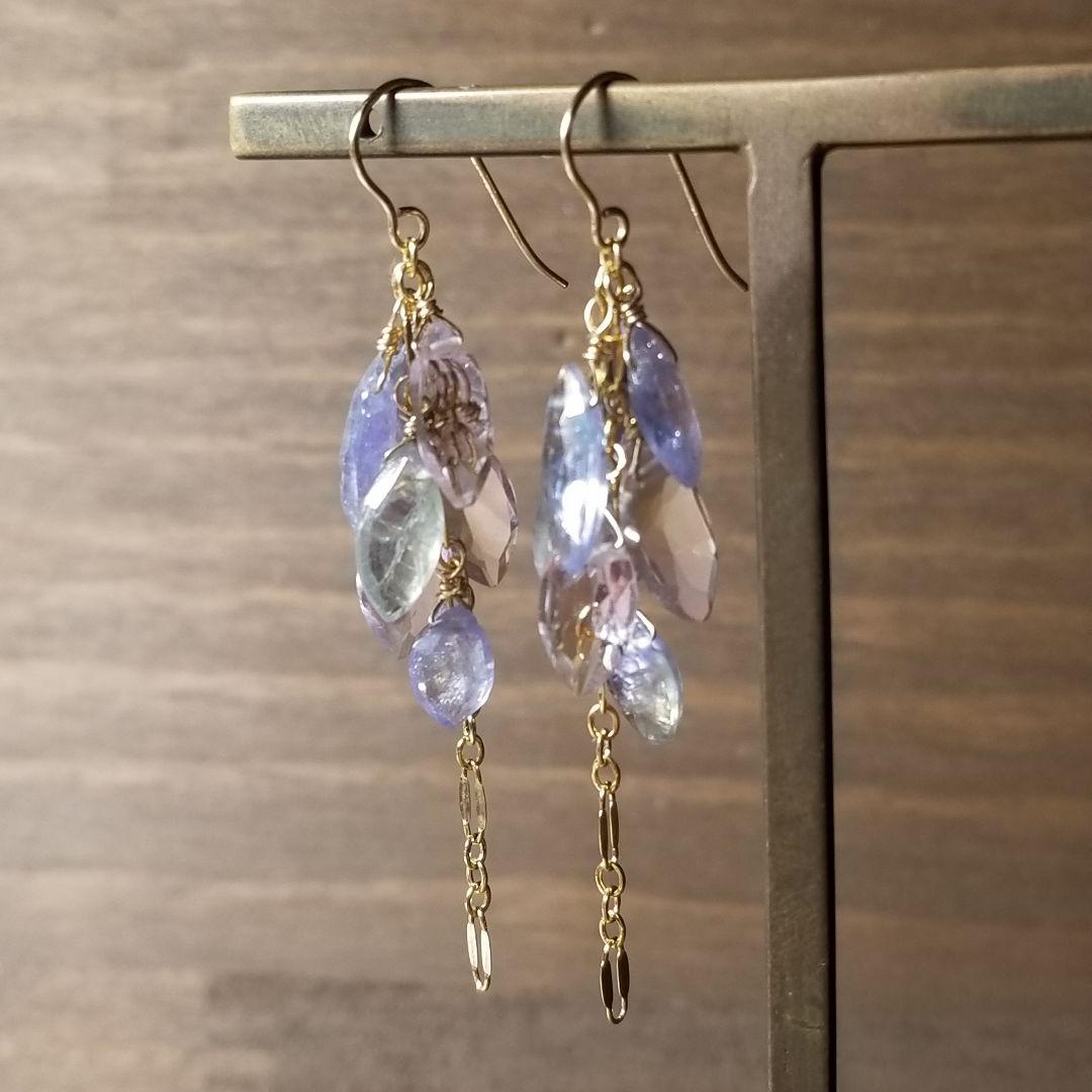 14kgfマーキス型アメトリン&バイカラータンザナイトピアス