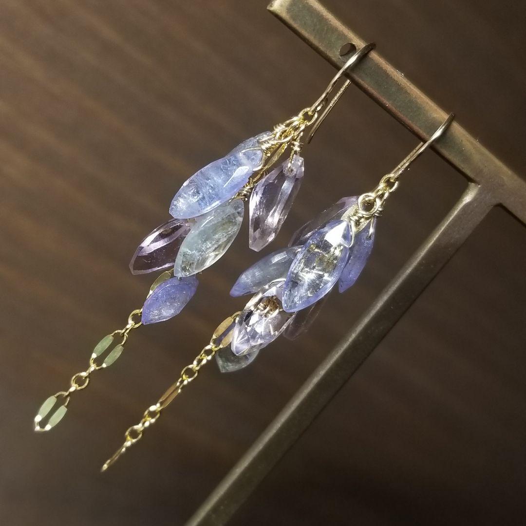 14kgfマーキス型アメトリン&バイカラータンザナイトピアス