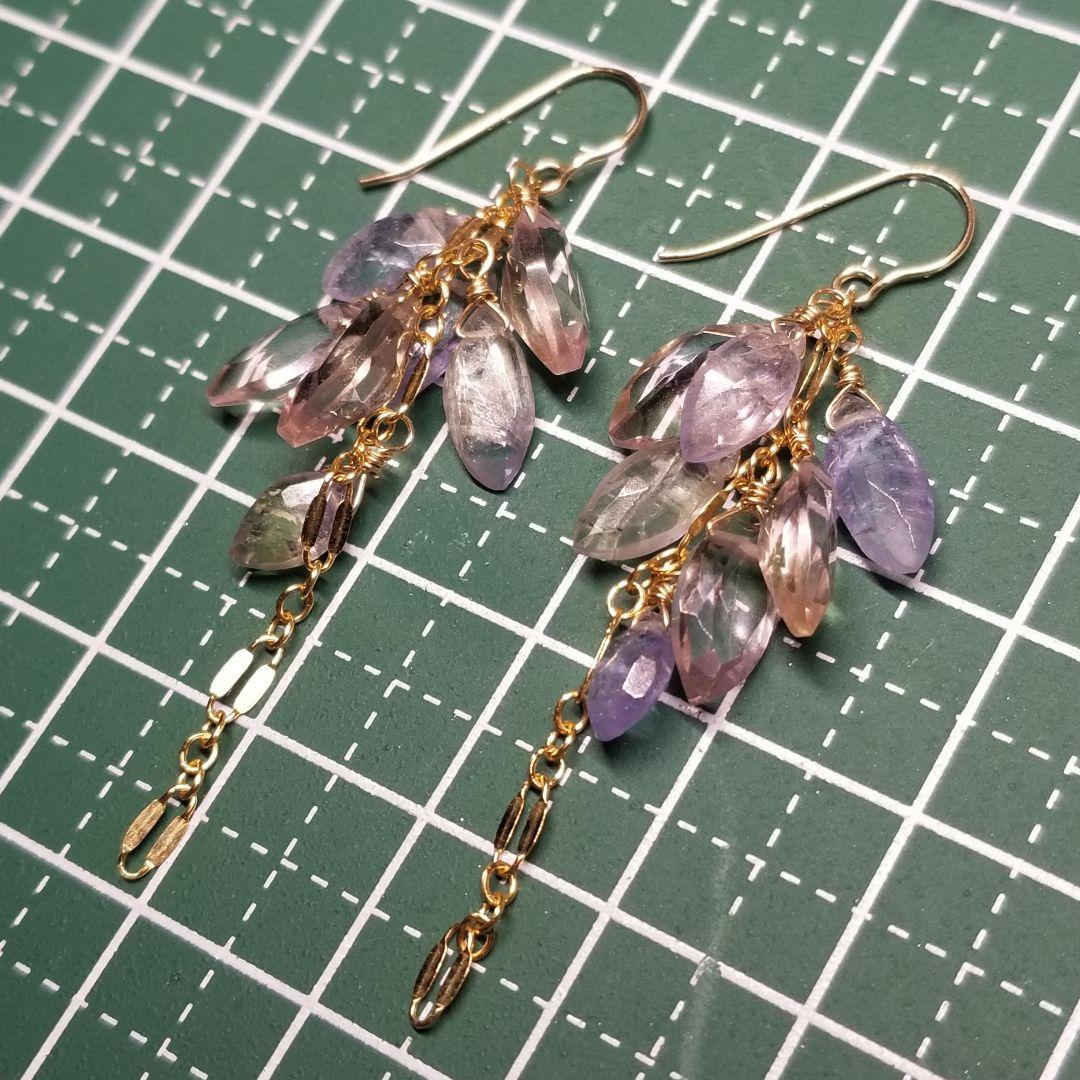 14kgfマーキス型アメトリン&バイカラータンザナイトピアス