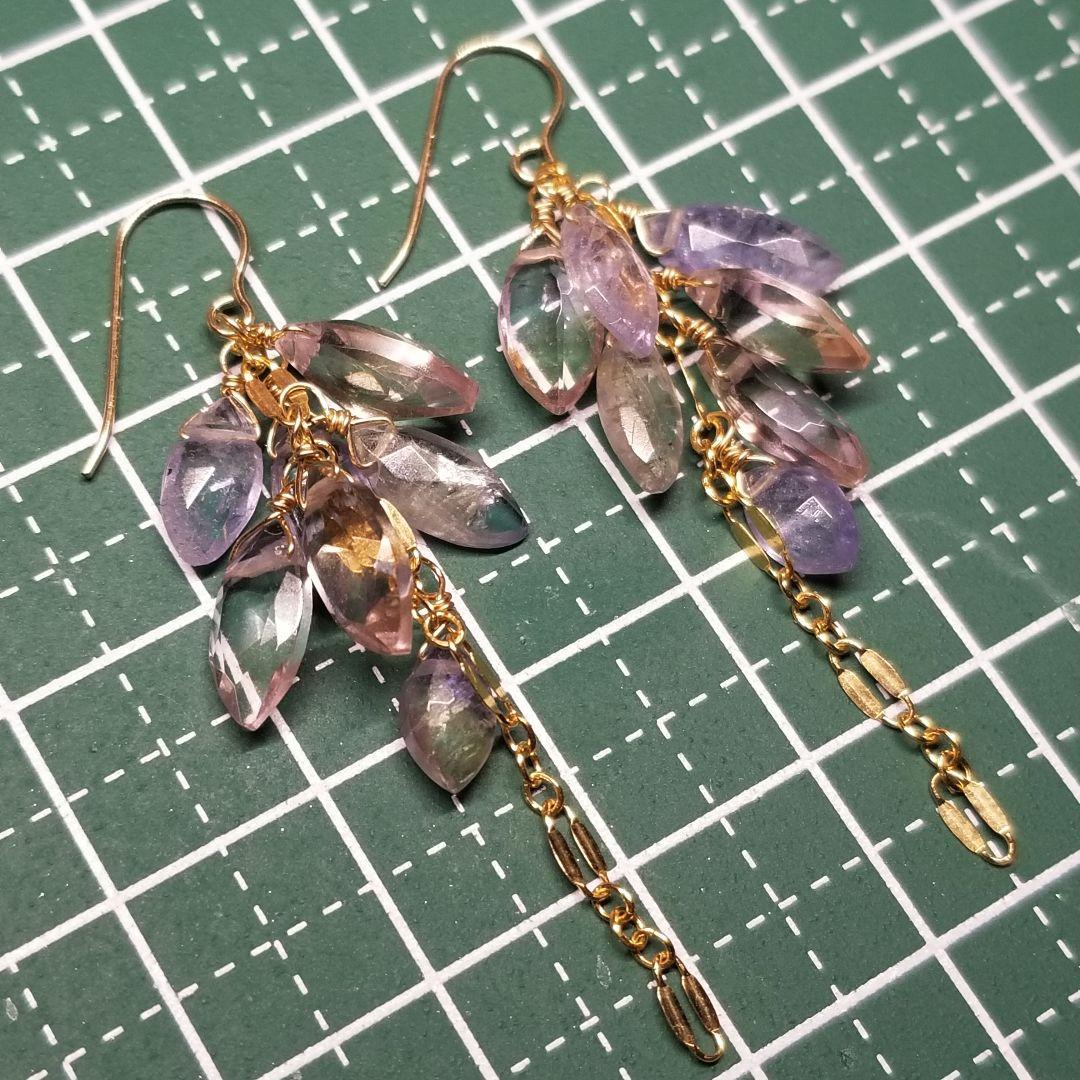 14kgfマーキス型アメトリン&バイカラータンザナイトピアス