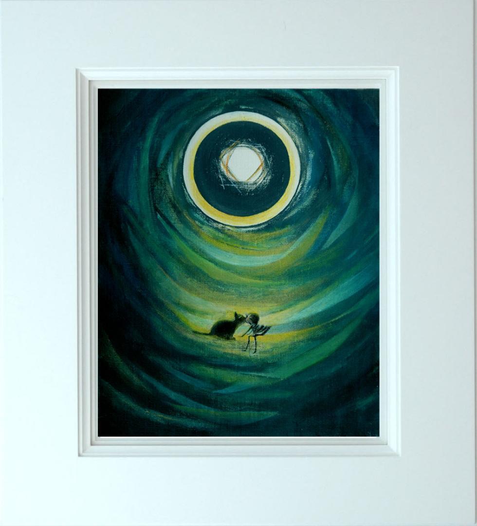 油絵 菅家令子絵 絵画インテリア額付(青緑＋金色の枠)F3-031119