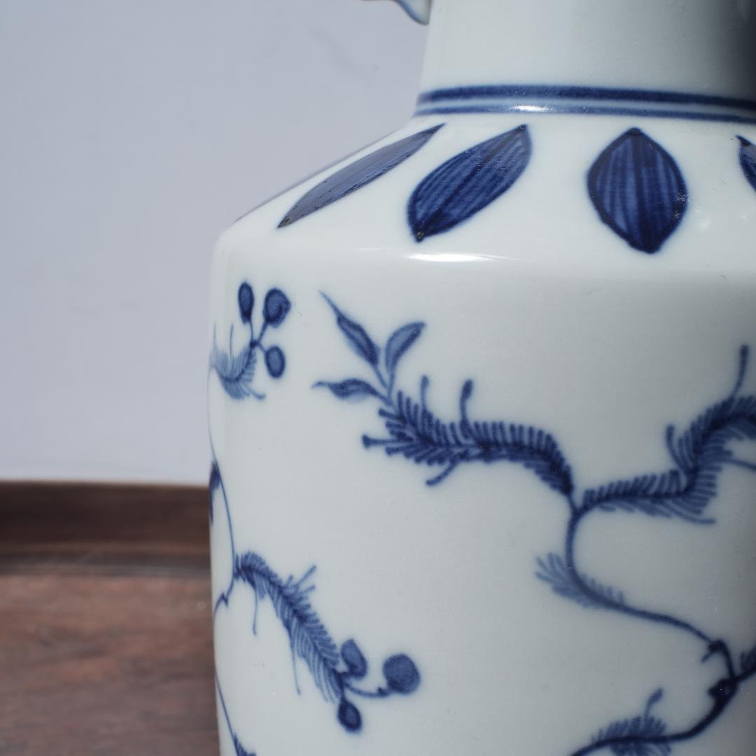 民藝】景徳鎮 染付高砂手花瓶 魚双耳 花瓶 花入 人物図 細密 - メルカリ