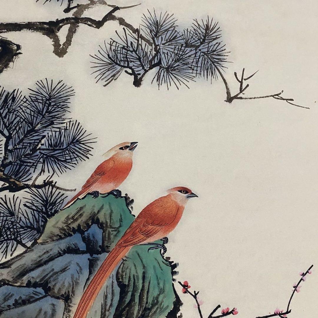 中国画 颜伯龙 綬帯鳥図 四尺中堂 掛け軸／防偽証書付き - メルカリ